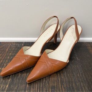 Lauren Ralph Lauren Tan Leather Slingback Heels | Pointed Toe